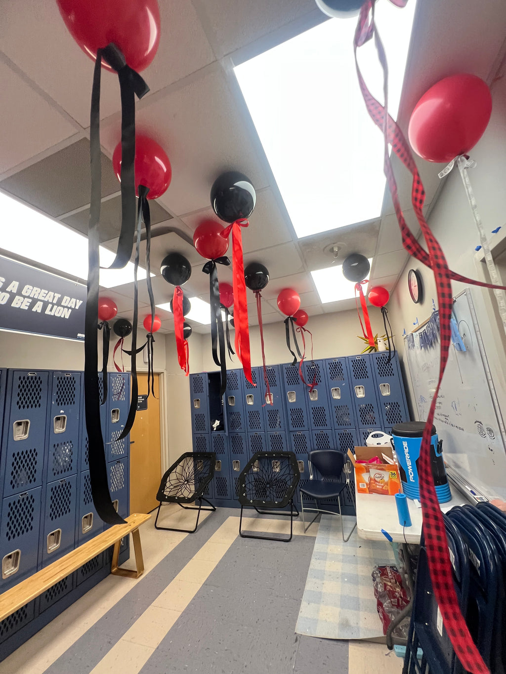 Balloons hanging from ceiling