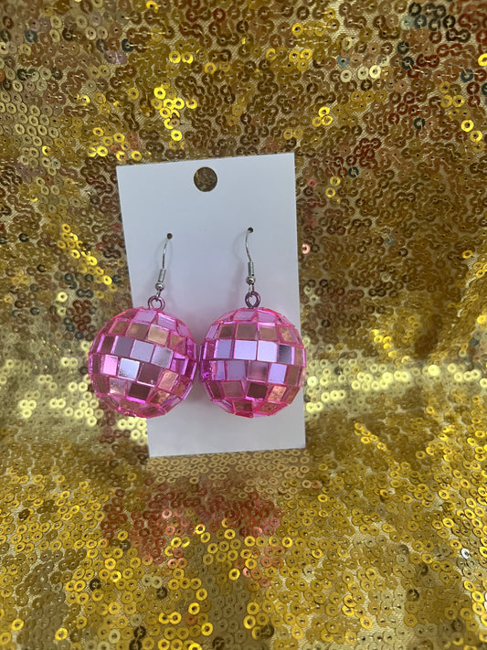 Pink disco ball earrings