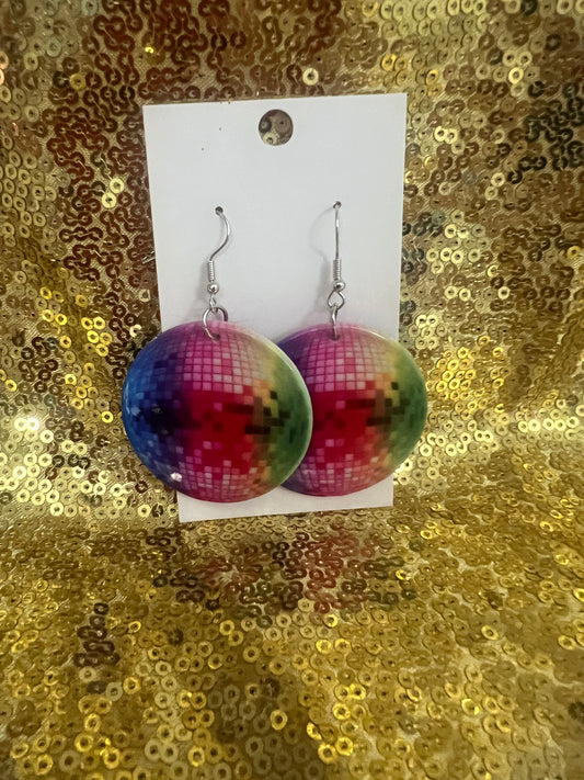 Multi colored disco ball earrings